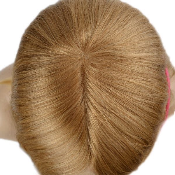 Blond hair silk top with machine wefts back human hair toupee for women (2)