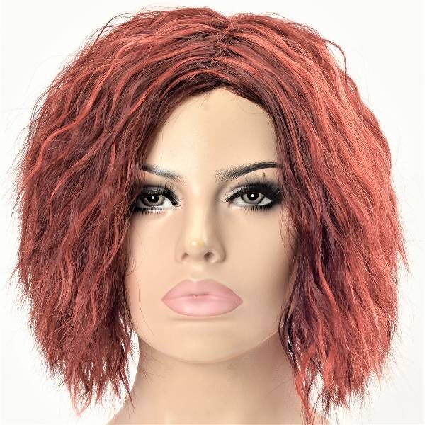 Warm red kinky inverse bob layered ladies fashion synthetic wig(88)_2