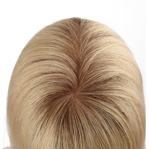 Blond color with dark root mono cap wig with lace front (2)